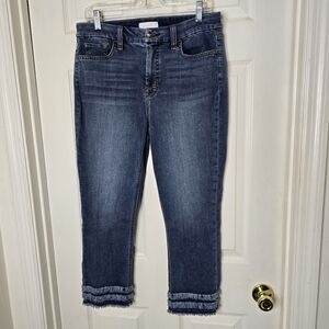 Women's 7 For All Mankind Crop Blue Jeans‎ Frayed Hem Jen 7 Sz. 14